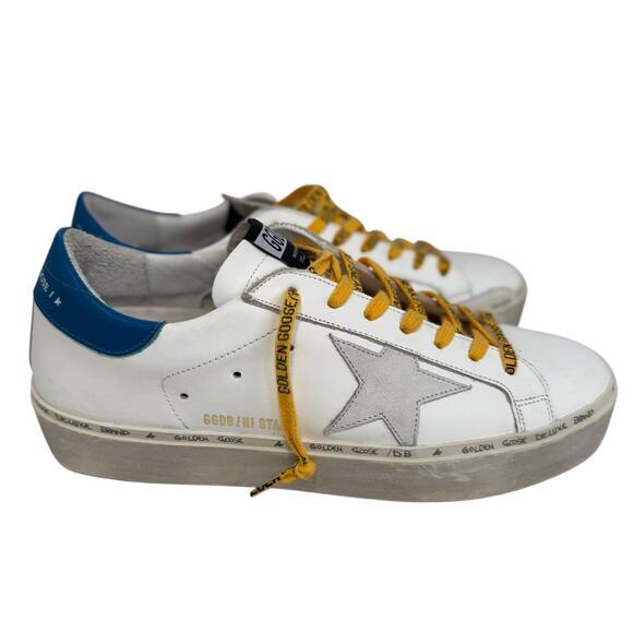 Golden Goose Hi Star Sneakers Womens Size 41 White Blue with Yellow Laces - Picture 7 of 13